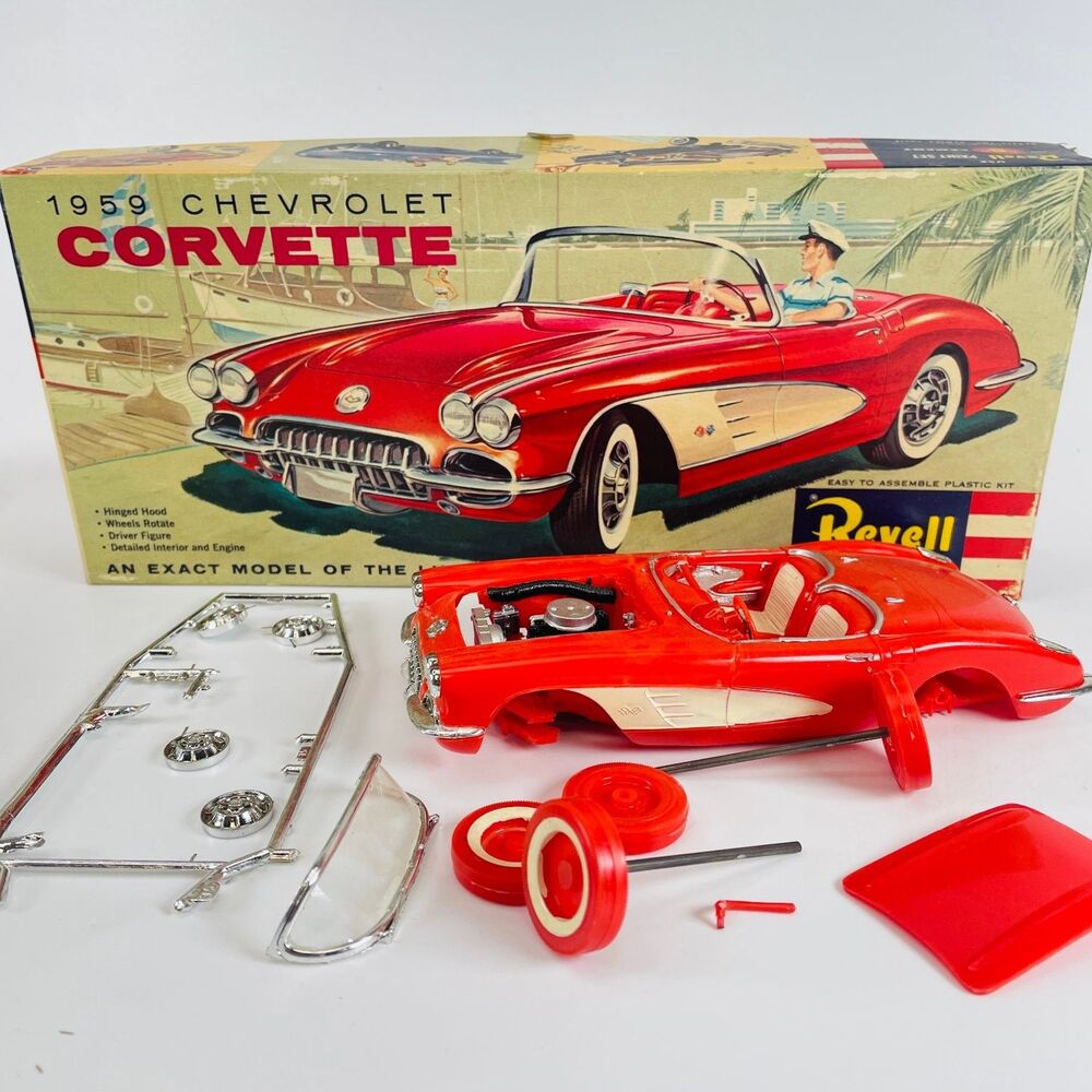 Revell 1959 Chevrolet Corvette Authentic Plastic Model Car Kit Red H-1232 129